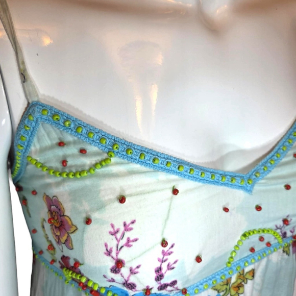 Geeta of India Cotton Cami Boho Sun Dress, Free Size., Blue Multi Floral - Picture 4 of 12